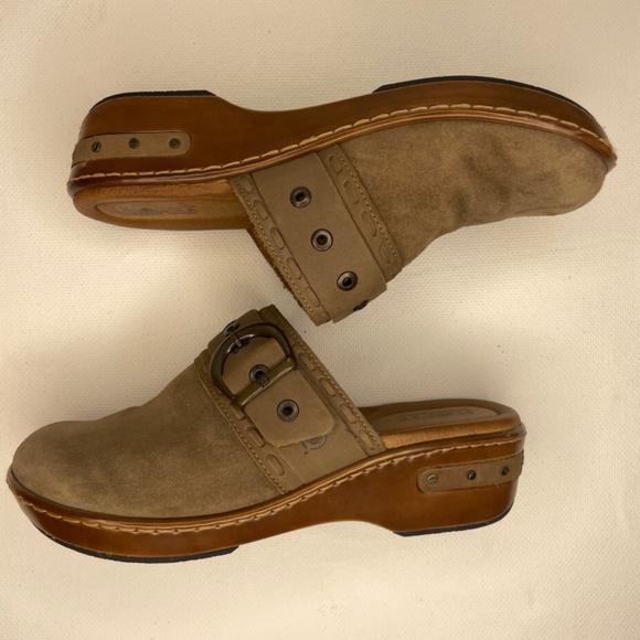 Born Clog Banyan Suede Leather Buckle Mules Taupe Brown Slip On Shoes Size 8 - Picture 3 of 16